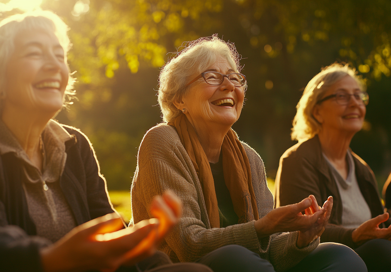 Жінка середнього віку в асані дерева в саду